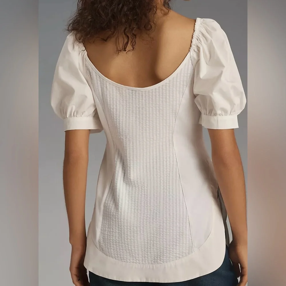 Maeve Puff-Sleeve White Sweetheart Top Size XS